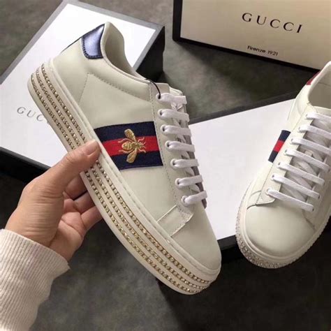 what shoes white sneaker girl gucci|gucci crystal studded sneakers.